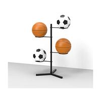 Estante de exhibición de bolas negras multicapa para pelotas de baloncesto, soporte de almacenamiento de fácil montaje para el hogar, garaje, escuela y almacén, capacidad para 4 o 6 pelotas, perfecto