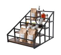 Estante de exhibición de botellas de licor de 4 niveles, estante de metal y madera para barra del hogar, organizador de condimentos de cocina, solución de almacenamiento de vino y licores, soporte de