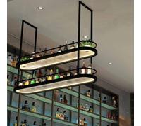 Estante de exhibición de botellas de licor, estante flotante de almacenamiento de vino para sala de estar, unidad de bar con copa colgante y soporte para copas de vino, estilo industrial,