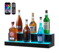 VEVOR Estante de Exhibición de Botellas de Licor Iluminado con LED, 2 Niveles, Estantes Acrílicos para Bebidas con Control Remoto RF y Aplicación e Iluminación Multicolor, 600 x 200 x 150 ± 5 mm