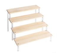 Estante de exhibición de escalera en capas construido con marco de madera y estantes acrílicos para funcionalidad simultánea y armonía visual en interiores (4 capas de 30 cm)