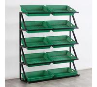 Estante de exhibición de frutas y verduras, organizador de estantes para mercados y tiendas de comestibles, solución de almacenamiento versátil para exhibición de productos frescos