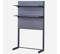 Estante de exhibición de góndola de acero negro resistente con 2 estantes, panel perforado montado en la pared para tiendas de comestibles, comercialización minorista, 122 x 39 x 165 cm