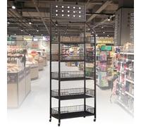 Estante de exhibición de metal resistente con ruedas y gancho, organizador de aperitivos de 5 niveles para tienda y cocina