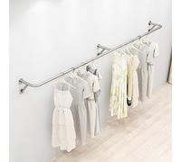 Estante de exhibición de ropa montado en la pared, barra moderna para colgar ropa, estante para ropa al por menor, sistema de estantes para colgar ropa comercial de acero inoxidable, barra de ropa par