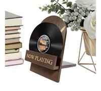 Estante de exhibición de vinilo, organizador de madera retro, soporte para álbum de escritorio con elegante ahorro de espacio, muebles de almacenamiento de música con detalles hechos a mano, práctica