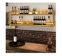 Estante de exhibición de vino LED montado en la pared moderno de metal para colgar en la pared, decoración dorada, 31.5 x 9.8 x 21.3 pulgadas