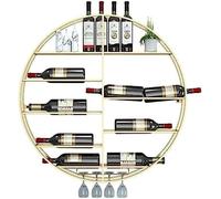 Estante de exhibición redondo de metal para botellas de vino montado en la pared con estante para copas, elegante organizador de almacenamiento de vino para el hogar, cocina, bar y restaurante