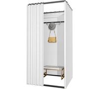 Estante de exhibición vestidor tienda de ropa probador con cortinas y ganchos opacas, guardarropa de oficina cuadrada extraíble, espacio de privacidad temporal (Bianco, 80x80x200 cm)
