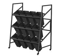 Estante de flores de hierro forjado con 12 cubos, carrito blanco para flores frescas, estante de exhibición floral y escalera de ramo, perfecto para tiendas de flores, cubo negro incluido.