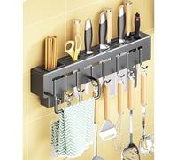 Estante de gancho de acero inoxidable de cocina, estante de estantería de pared, estante de botella de especias, con 8 ganchos, adecuado para utensilios de cocina, cuchillos, vajilla