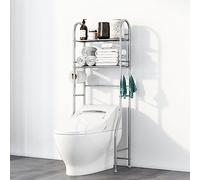 Estante de inodoro de acero inoxidable con patas ajustables, estante de almacenamiento de 2 capas, tubo grueso y atrevido, fácil instalación, perfecto para baño y lavadora