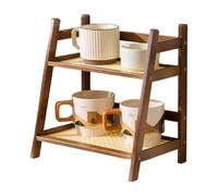 Estante de la taza de café-Taza de escritorio con diseño de doble nivel, contador rústico | Almacenamiento de bebidas de uso múltiple para mesa de cocina, organizador de estaciones, soporte de exhibic