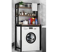 Estante de lavandería de 3 niveles con barra para colgar encima de la lavadora y secadora sobre el inodoro, estante de almacenamiento para baño, ahorro de espacio, estantería negra