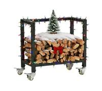 Estante de leña de metal, pequeño, estante móvil para leña con ruedas con cerradura, soporte apilable de madera para chimenea o patio, 65 x 68 x 30 cm