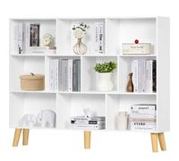 Estante de Libros de 3 Pisos de la Mitad del Siglo con Las piernas, con 10 cuerpos, estantería de Libros de Madera Organizador estantería de Almacenamiento,Blanco