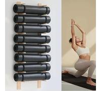 Estante de Madera de 8 Niveles para esterillas de Yoga, para Montaje en Pared: un Estante de Almacenamiento para Yoga Que Ahorra Espacio y Que Puede Guardar Rodillos de Espuma y Accesorios,
