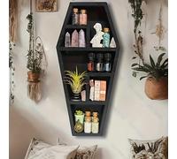 Estante de madera diseñado como un ataúd - Una de almacenamiento tradicional con opción de colgar, para exhibir cristales y para Halloween, Pascua y decoración del hogar - a , en la pared