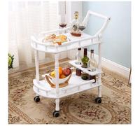 Estante de madera maciza para restaurantes de hotel, carrito de servicio de 2 niveles con riel elevado, mango ergonómico, ruedas de freno silenciosas de 2 pulgadas, juntas universales para una fácil