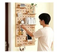 Estante de madera montado en la pared, kit de panel de almacenamiento con clavijas de madera y divisores, estante de almacenamiento flotante para dormitorio, apartamento, garaje