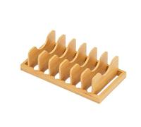 Estante de madera natural para utensilios con separadores ajustables y canales de drenaje, planificador de restaurantes