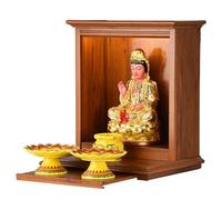 Estante de madera para altar budista que ahorra espacio, pequeño Pooja Mandir para meditación, mesa de santuario de Buda para el templo del hogar y cenizas de mascotas, soporte compacto para estatua