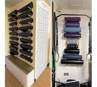 Estante de madera para esterilla de yoga, montaje en la pared, almacenamiento de varios niveles para esterillas de yoga y rodillos de espuma, organizador de equipo de fitness para el hogar que ahorra