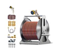 Estante de manguera de jardín montado en la pared con conector para pistola de agua, almacenamiento duradero de acero inoxidable para patio, organización de entrada