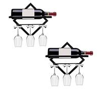 Estante de metal montado en la pared para copas de vino, plegable, organizador de almacenamiento de botellas de vino, decoración de pared, hogar, bar, cocina (2 estantes para botellas + 6 soportes de