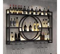 Estante De Metal Para Botellas De Vino Y Copas Con Luz LED Botellero De Metal Para La Pared Con Portavasos Botelleros LED Montados En La Pared Estante Para Vino Estantería Para Bodega, Bar(Black,47.2i