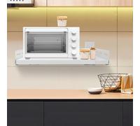 Estante de microondas montado en la pared, estante retráctil blanco, almacenamiento de cocina de acero al carbono, instalación sin clavos y sin perforaciones, soporte para microondas que ahorra