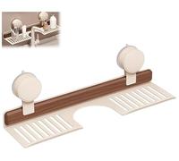 Estante de nogal con ventosa para baño y cocina, estante de pared para fregadero sobre grifo,estante de madera sin taladros para grifos, decoración vintage de madera para el hogar (Blanco, 19.6in)
