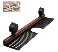 Estante de nogal con ventosa para baño y cocina, estante de pared para fregadero sobre grifo,estante de madera sin taladros para grifos, decoración vintage de madera para el hogar (Negro, 19.6in)