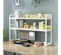 Estante de organización: estantería de escritorio, estantería multiusos de 2 niveles para encimera, estantería de madera maciza y metal, estantería de escritorio para escritorio de computadora