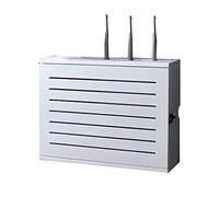 Estante de pared blanco inalámbrico con caja de blindaje de alambre, estante flotante para enrutador WiFi y enchufe (diámetro interior de 50 cm)