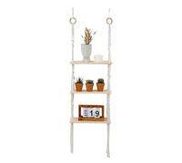 Estante de pared bohemio de 3 niveles - 32 x 110 cm, cuerda de algodón tejida a mano, 770 g, alta calidad, percha bohemia importada de tablas de haya, para presentación de plantas, decoración de