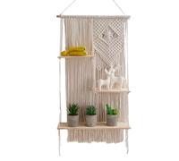 Estante de Pared Boho - Organizador Colgante de de 3 Niveles | Pantalla de Cuerda Tejida con Toque rústico para vivero de Interiores, estética de Dormitorio, Acento Minimalista, Almacenamiento