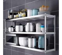 Estante de pared de acero inoxidable resistente de 3 niveles para cocina, estante de horno microondas para lavandería, baño y oficina, solución de estantería de 90 x 30 x 75 cm