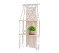 Estante de pared de macramé, estante flotante de madera de 2 niveles, organizador de pared bohemio, decoración de pared bohemia hecha a mano, marcos de fotos, exhibición de plantas para dormitorio,