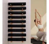 Estante de pared de madera for esterillas de yoga, rodillos de espuma y accesorios de fitness. Organizador de fitness.(3 layer)