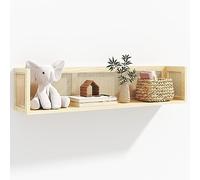 Estante de pared de ratán, estante flotante de mimbre de madera de pino natural de 36 pulgadas de largo para decoración neutra de guardería y sala de estar, dormitorio
