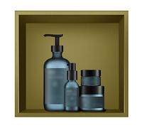 Estante de pared empotrable impermeable de acero inoxidable para champú y artículos de tocador, acabado dorado, 32 x 32 x 12,5 cm, solución de almacenamiento ideal para habitaciones húmedas