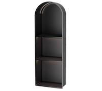 Estante de pared empotrado de acero inoxidable negro con luz LED, estante de almacenamiento con diseño de arco semicircular para baño, cocina, sala de estar y hotel (30 x 90 x 15 cm)