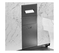 Estante de pared empotrado para baño con cubo de basura, solución de almacenamiento moderna que ahorra espacio para espacios organizados