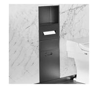 Estante de pared empotrado para baño con cubo de basura, solución de almacenamiento moderna que ahorra espacio para espacios organizados