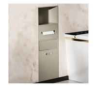 Estante de pared empotrado para baño con cubo de basura, solución de almacenamiento moderna que ahorra espacio para espacios organizados