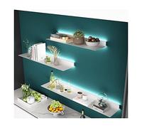 Estante de pared flotante con iluminación LED, estante lineal de metal con luz integrada para decoración moderna en baño, dormitorio, sala de estar