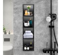 Estante de pared impermeable de acero inoxidable, no requiere azulejos, cesta de almacenamiento retráctil para ducha, gris, 120 x 28 x 12,5 cm, ahorro de espacio