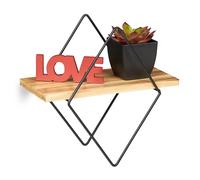 Relaxdays Estante de Pared Industrial, MDF y Metal, Repisa Flotante, Marco Diamante, 30 x 30 x 15 cm, Natural y Negro, Tablero de Fibras