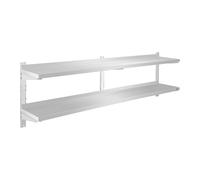Royal Catering RCWR-180.2 Estantería de Pared de Acero Inoxidable con Dos estantes, 180 x 30 cm y 3,5 cm de Grosor, 70 kg, Capacidad de Carga de Acero Inoxidable, para Cocina, Cocina, estantería de